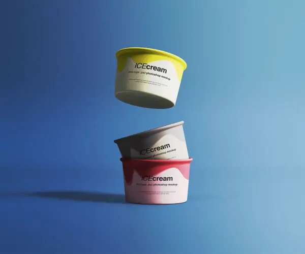 Free Ice Cream Floating Cups Mockup - PSD