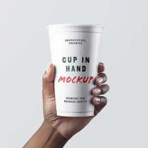 Free Coffee Cup In Hand Mockup (PSD)