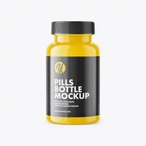 Free Glossy Plastic Pills Bottle Front Mockup (PSD)