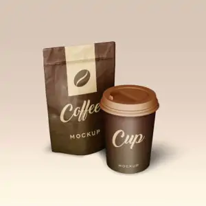 Free Elegant Coffee Bag and Cup Mockup (PSD)
