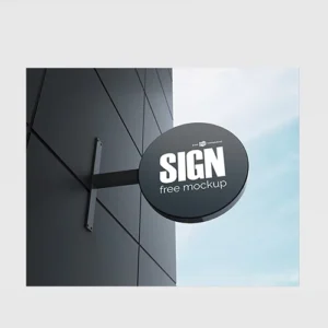 Free Metal Round Sign Mockup (PSD)